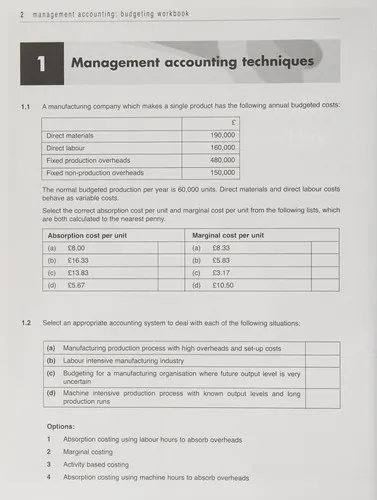 Management Accounting: Budgeting Workbook